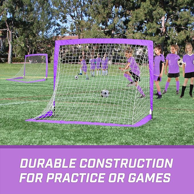 GoSports 4 x 3 ft Portable Soccer Goals for Kids - 13 Colors - Set of 2 Team Tone Pop Up Nets for Backyard