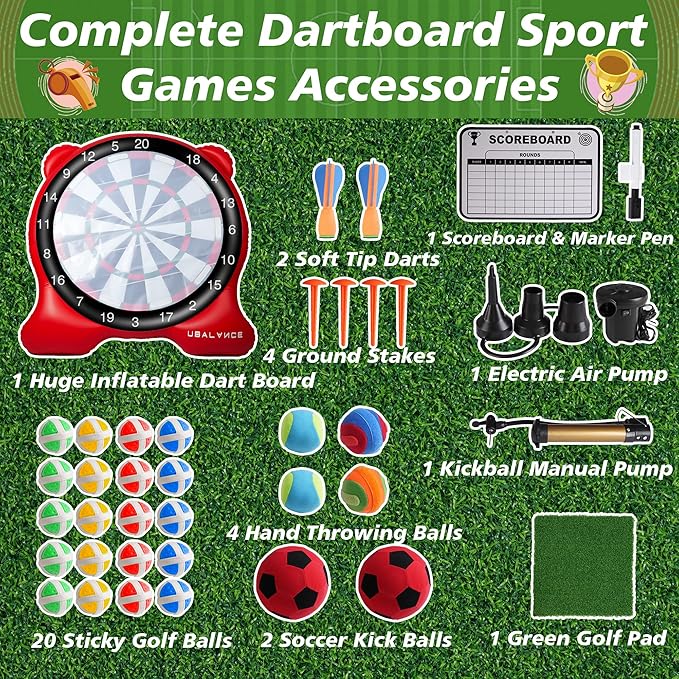 UBALANCE Giant Inflatable Dart Board for Adults, 6ft Outdoor Yard Games with 26 Sticky Balls, Soccer Tennis Golf Fun, Carnival Backyard Party & Lawn Sports