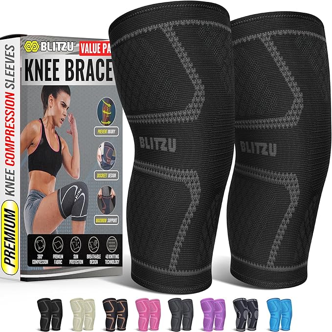 Knee Brace for Women & Men, 2 Pack Compression Knee Brace, Knee Support Sleeve for Pain Relief, Running, Workout, Sports, Knee Braces for ACL, Meniscus Tear, Arthritis and Injury Recovery Black S