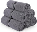 Microfiber Gym Towels with Snap Strap Closure, Ribbed Pattern Sports Towels for Yoga, Home and Outdoor Activities, 27” x 16”, 6 Pack, Grey