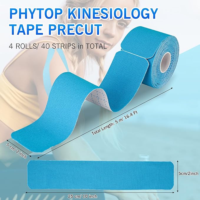 Kinesiology Tape - 80 Precut Strips (10" x 2") | Hypoallergenic, Latex-Free | Mixed Colors Athletic Tape for Muscle & Joint Support, Sports & Physical Therapy