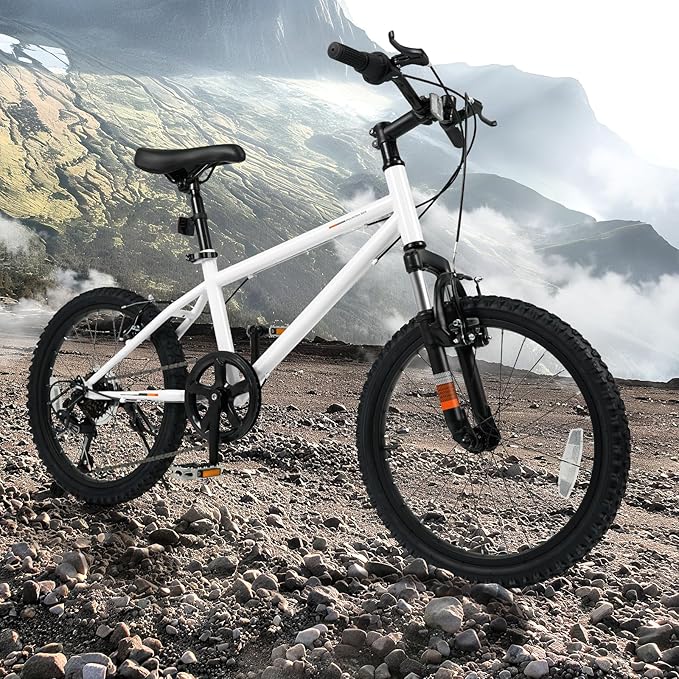 Goplus Mountain Bike, 20/24 Inch Kids Bicycle w/ 6-Speed Drivetrain, Suspension Fork, Dual Brakes, Adjustable Seat, Outdoor Cycling Children City Bike for Boys Girls