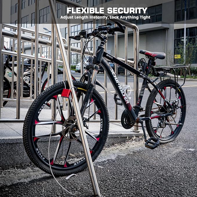 Adjustable Cable Locks with 3 Keys | L 3.28ft x D 1/6in Aluminum Steel Cable Padlock for Bikes, Gate, Lockers & Outdoor Gear | Keyed Different & Black