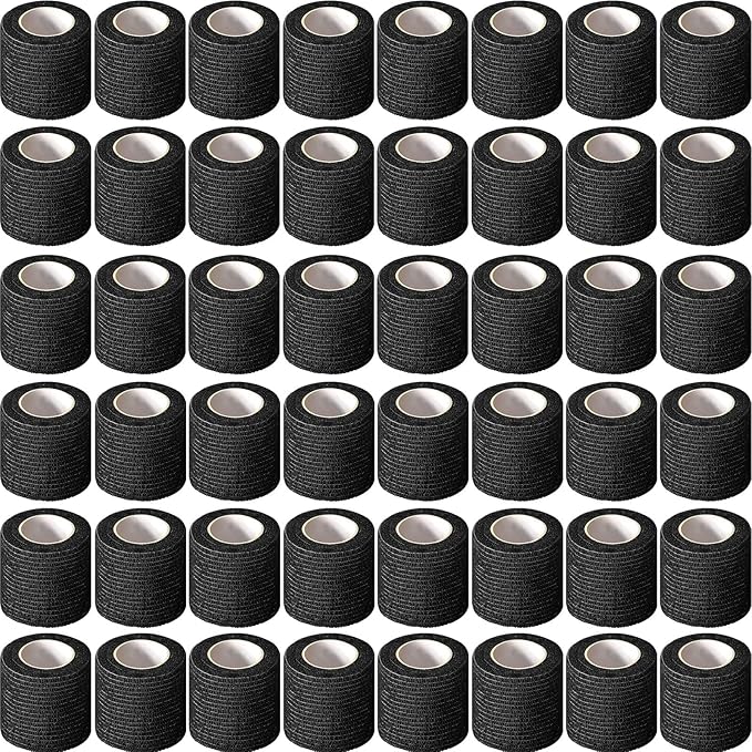 Treela 64 Pack 2" x 5 Yards Self Adhesive Cohesive Bandage Wraps, Elastic Breathable Athletic Tape, Flexible Self Adherent Bandage Rolls for Wrist, Ankle, Fingers, Sports & Pets (Black)
