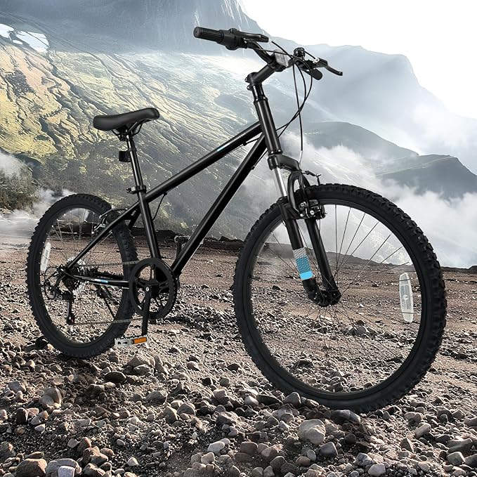 Goplus Mountain Bike, 20/24 Inch Kids Bicycle w/ 6-Speed Drivetrain, Suspension Fork, Dual Brakes, Adjustable Seat, Outdoor Cycling Children City Bike for Boys Girls