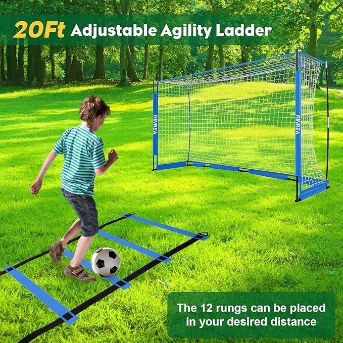 Portable Soccer Goal, Collapsible Soccer Goal Net Metal Base, Quick Setup Soccer Training Equipment with 1 Carry Bag, 1 Agility Ladder, 4 Ground Nails