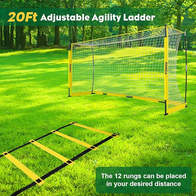 Portable Soccer Goal, Collapsible Soccer Goal Net Metal Base, Quick Setup Soccer Training Equipment with 1 Carry Bag, 1 Agility Ladder, 4 Ground Nails