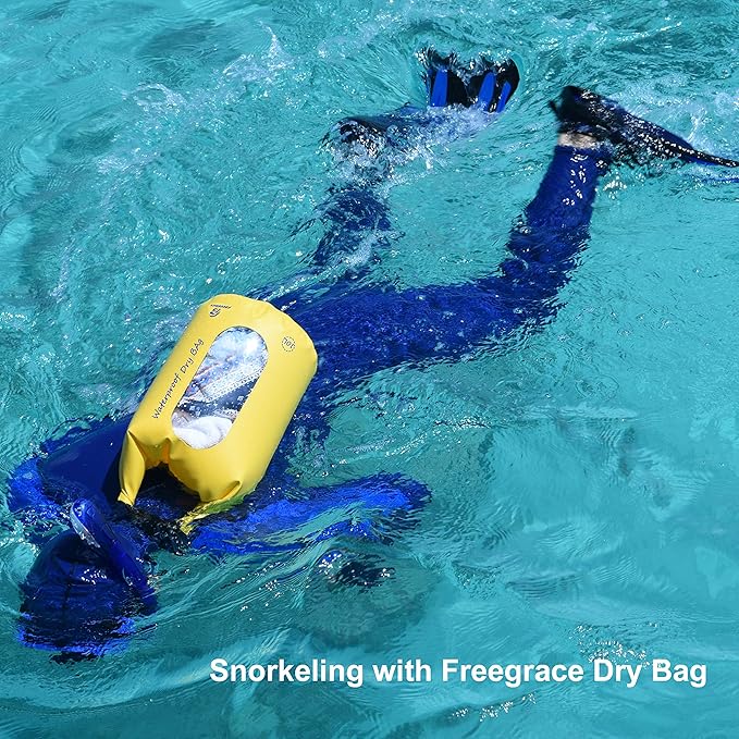 Freegrace Waterproof Dry Bags Set Of 3 - Dry Bag With 2 Zip Lock Seals, Waist Pouch & Phone Case - Can Be Submerged Into Water For Swimming, Kayak, Rafting & Boating (Without Window, Orange, 20L)