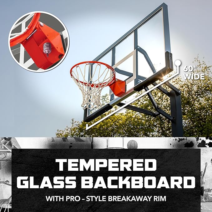 Silverback In-Ground Basketball Hoops, Adjustable Height Tempered Glass Backboard and Pro-Style Flex Rim. - Multiple Styles Available