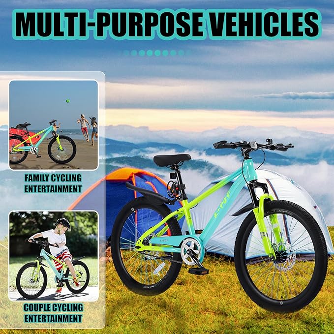 20/24 Inch Mountain Bike for Kids, Girls Boys Bikes Ages 8-12, Single Speed Mountain Bicycle with Suspension Fork, 20/24 Inch Bike Boys Girls Bicycles with Front and Rear Disc Brakes