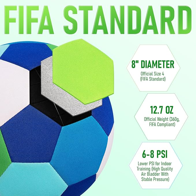 Indoor Soccer Ball with Fabric Cover - Soft and Safe Soccer Ball Size 4 for Inside House Home and Yard - Colorful Soccer Gift for Toddlers, Kids, Boys and Girls 3-5 5-8 8-12 Years Old