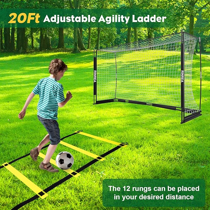 Portable Soccer Goal, Collapsible Soccer Goal Net Metal Base, Quick Setup Soccer Training Equipment with 1 Carry Bag, 1 Agility Ladder, 4 Ground Nails