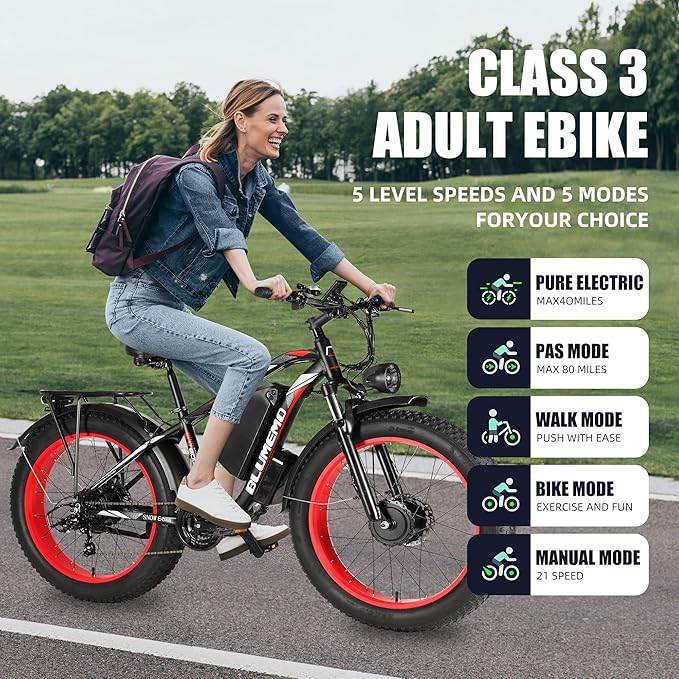 EV800R Electric Bike for Adults,Dual Motor Electric Bike,3000W Peak,26" Fattire,48V 22AH Removable Battery,Dual Hydraulic Brakes,Long Range Dirtbike,Off-Road Mountain Bike,Snow ebike