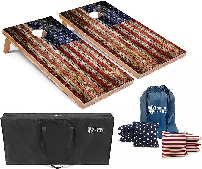 Tailgating Pros American Themed Lightweight Corn Hole Board Set w/Bean Bags and Carrying Case - 4'x2' Cornhole Toss