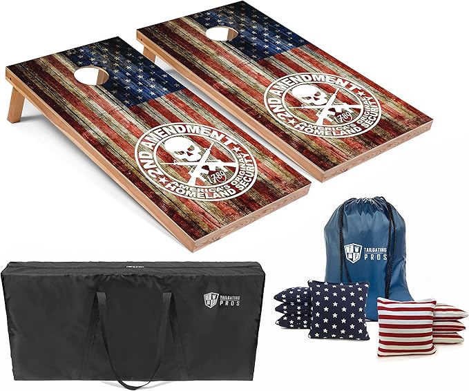 Tailgating Pros American Themed Lightweight Corn Hole Board Set w/Multicolored Built-in LED Lights, Bean Bags and Carrying Case - 4'x2' Cornhole Toss
