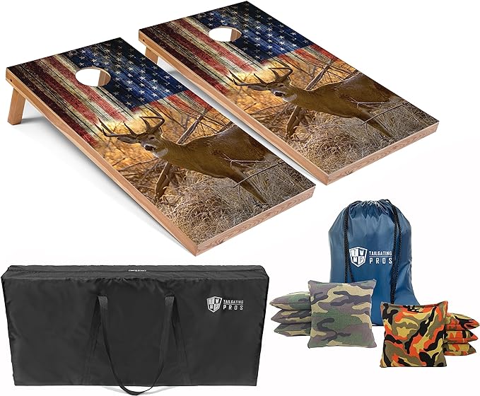 Tailgating Pros American Themed Lightweight Corn Hole Board Set w/Multicolored Built-in LED Lights, Bean Bags and Carrying Case - 4'x2' Cornhole Toss
