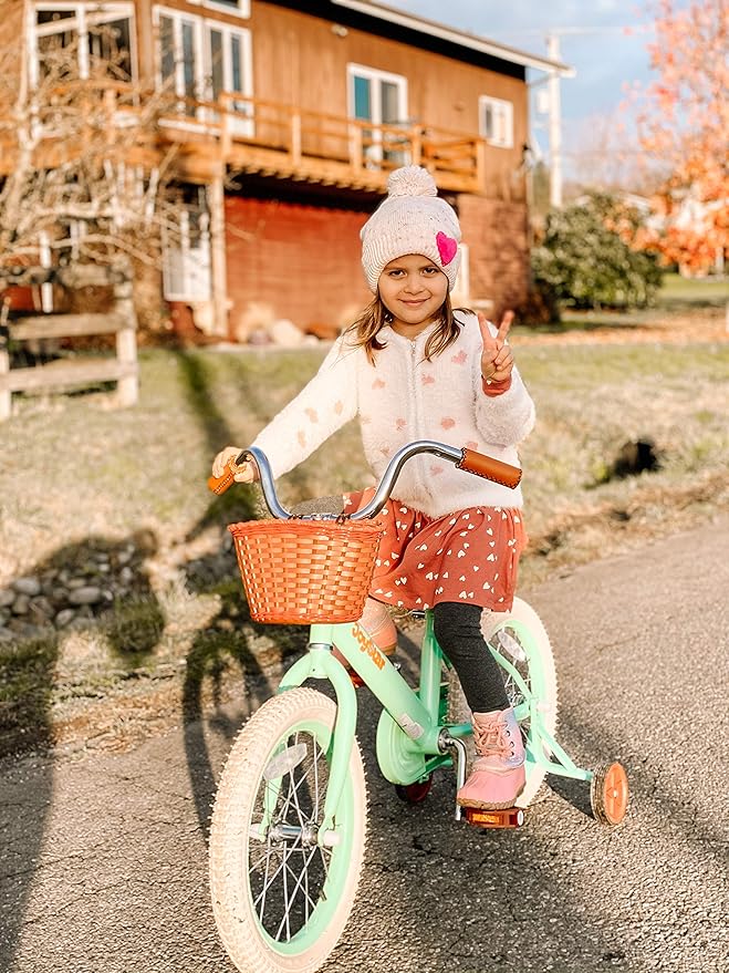 JOYSTAR Vintage Kids Bike with Training Wheels & Basket, 12 14 16 Inch Girls Bike for 2-7 Years Old, Children Bicycles, Multiple Colors