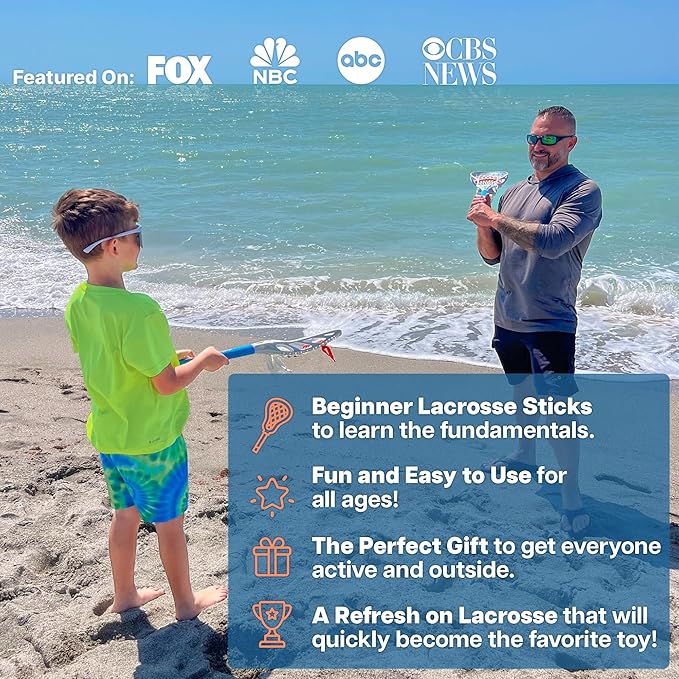 Mini Toss Lacrosse Set – The Ultimate Game for the Backyard and Pool- Fun Gift for Kids - Comes with Water Skipping Ball & Rubber Ball - Comes with Full Size Large Basket for Easier to Catch & Throw