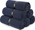 Microfiber Gym Towels with Snap Strap Closure, Ribbed Pattern Sports Towels for Yoga, Home and Outdoor Activities, 27” x 16”, 6 Pack, Black