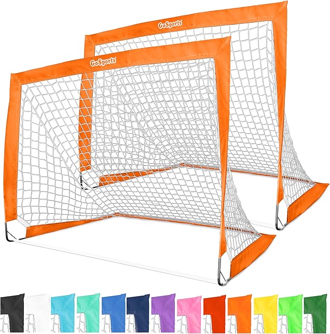 GoSports 4 x 3 ft Portable Soccer Goals for Kids - 13 Colors - Set of 2 Team Tone Pop Up Nets for Backyard