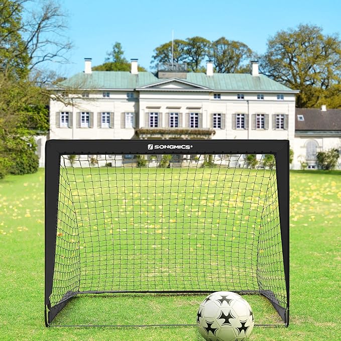 SONGMICS Kids Soccer Goals for Backyard, 4x3 ft Portable Soccer Nets Training Equipment, Toddler Soccer Goal with Carrying Bag, for Field