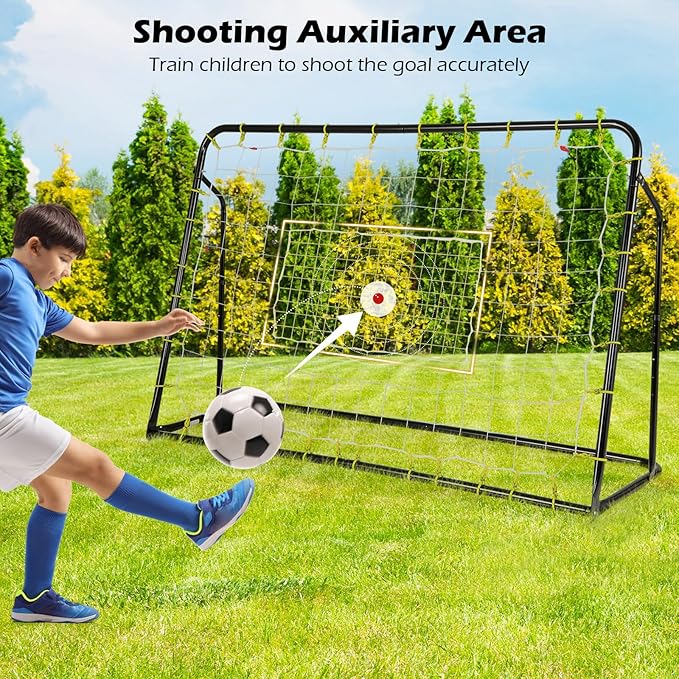Goplus 6FT x4FT Soccer Net, 2 in 1 Soccer Rebounder Soccer Goal w/Shooting Auxiliary Area, 5 Adjustable Angles, Kids Youth Teens Soccer Practice Training Equipment for Backyard