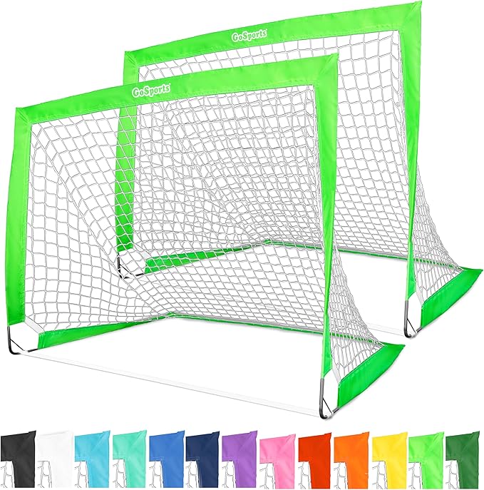 GoSports 4 x 3 ft Portable Soccer Goals for Kids - 13 Colors - Set of 2 Team Tone Pop Up Nets for Backyard