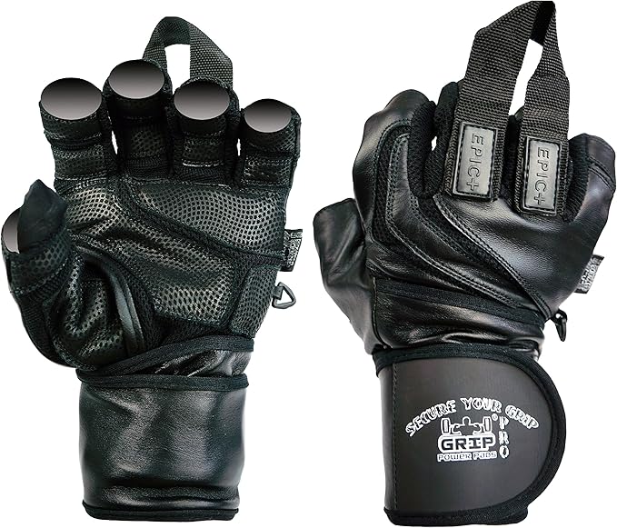 Epic Leather Gym Gloves with Built in 2" Wide Wrist Wraps Grip & Design for Weightlifting Power Lifting Bodybuilding & Strength Training Workout Exercises, Size : X-Large 8 5/8" - 9 1/2"
