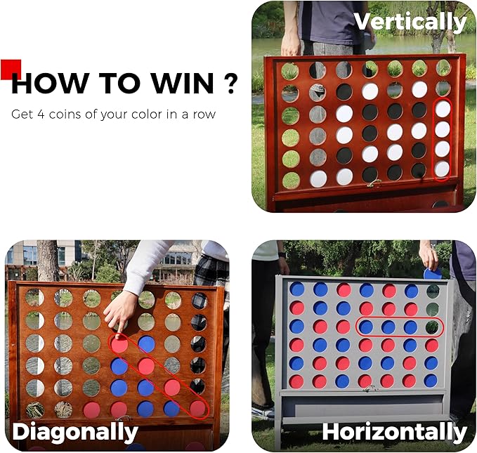 Giant Wooden 4 in a Row Connect Games with Folding Tray - Yard Outdoor Beach Games with Carrying Case - Two Styles to Play - Patented Product