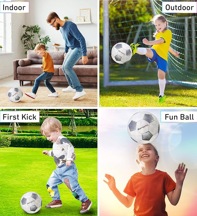 Soccer Ball - Premium Boy and Girl Official Match Ball with Cool Reflective Iridescent Rainbow Hex Pattern, Durable, Indoor, Outdoor, Training, Practice, Playtime and Games