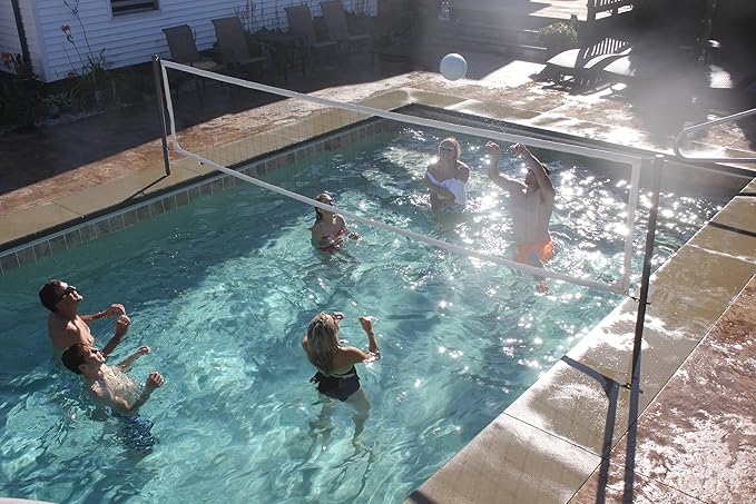 Global Pool Products X2 Basketball and Volleyball Pool Game - Set Includes 20' Net & Ball Stainless Steel Polished - No Anchor GPP-X2VB20-SS