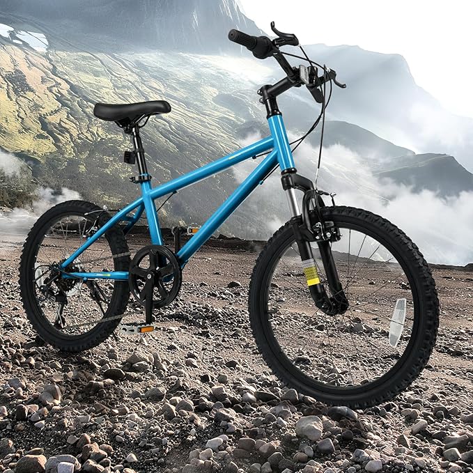 Goplus Mountain Bike, 20/24 Inch Kids Bicycle w/ 6-Speed Drivetrain, Suspension Fork, Dual Brakes, Adjustable Seat, Outdoor Cycling Children City Bike for Boys Girls