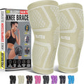 Knee Brace for Women & Men, 2 Pack Compression Knee Brace, Knee Support Sleeve for Pain Relief, Running, Workout, Sports, Knee Braces for ACL, Meniscus Tear, Arthritis, Injury Recovery Beige M
