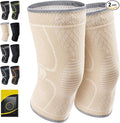 CAMBIVO 2 Pack Knee Brace, Knee Compression Sleeve Support for Men and Women, Knee Pads for Running, Hiking, Meniscus Tear, Arthritis,Joint Pain Relief (Beige,Small)