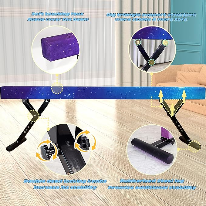 Adjustable Balance Beam Gymnastics Beam 8 FT Adjustable Height Beams for Kids, High and Low Floor Beams,Gymnastics Equipment for Kids Adults Training at Home and Gym Center