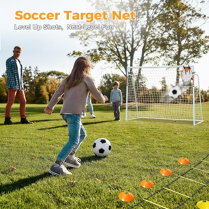 Soccer Goal 12x6,10x6.5, 8x6, 6x4FT Soccer Goals for Backyard Metal Soccer Goals for Kids Youth Adults Large Outdoor 2" Steel Soccer Goal Post Frame with Soccer Net Target Net Portable Agility Ladder
