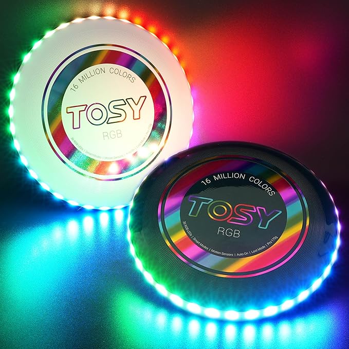 TOSY Flying Disc - 108 RGB Multicolor or 36 Monocolor LEDs, Super Bright, Smart Modes, Christmas Stocking Stuffers Gift, Camping Toy for Kid/Teen/Adult, Auto Light Up, Rechargeable, Waterproof, 175g