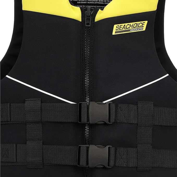 Seachoice Neoprene Multi-Sport Vest, Yellow/Black, Medium Size, Fits 36-40 in. Chest, Coast Guard Type III