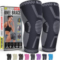 Knee Brace for Women & Men, 2 Pack Compression Knee Brace, Knee Support Sleeve for Pain Relief, Running, Workout, Sports, Knee Braces for ACL, Meniscus Tear, Arthritis and Injury Recovery Jet Black L
