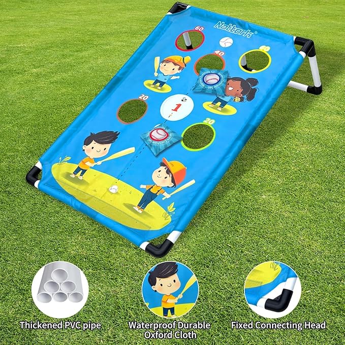 Portable PVC Framed Cornhole Game Set with 2 Collapsible Cornhole Boards, 8 Bean Bags and Carrying Case, Waterproof Mini Cornhole Set, Outdoor Indoor Yard Toss Games Rainbow Design (3 x 2-feet)