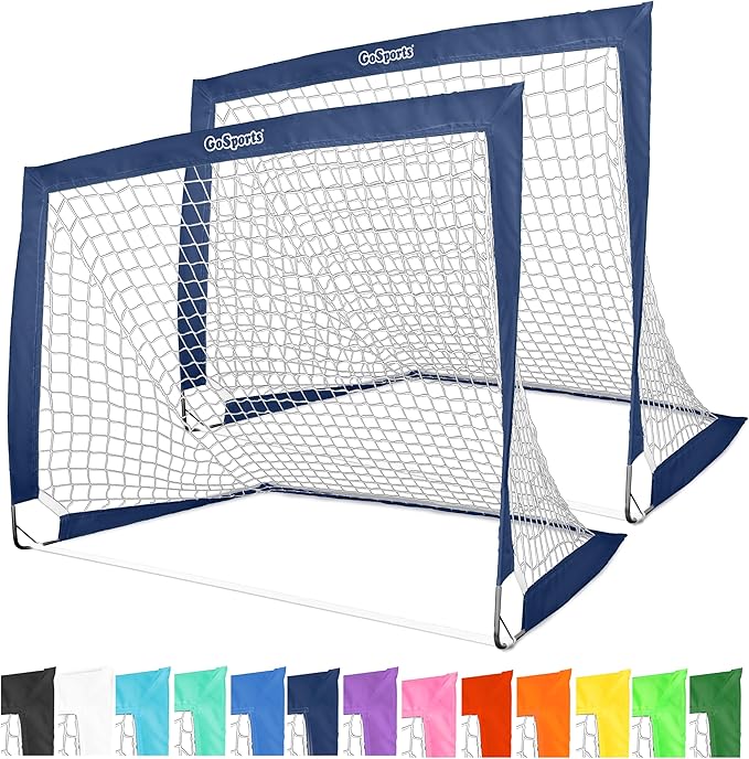 GoSports 4 x 3 ft Portable Soccer Goals for Kids - 13 Colors - Set of 2 Team Tone Pop Up Nets for Backyard