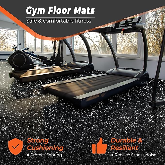 SUPERJARE 0.4'' Thick 12 Pcs 48 Sq Ft Rubber Top Exercise Equipment Mats, High Density EVA Foam Mats with Rubber Top, Interlocking Gym Flooring for Home Gym, Protective Workout Mat, Black/Grey