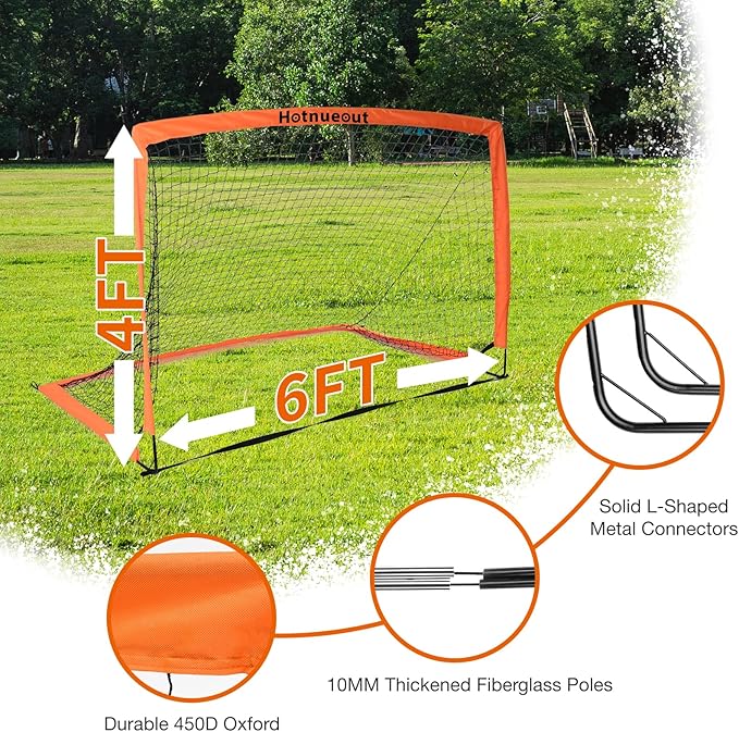 Kids Soccer Goals for Backyard Set, 2 of 6x4 ft Portable Soccer Goal Training Equipment Soccer Set for Age 3+ Kids and Youth Games, Sports Children Toys