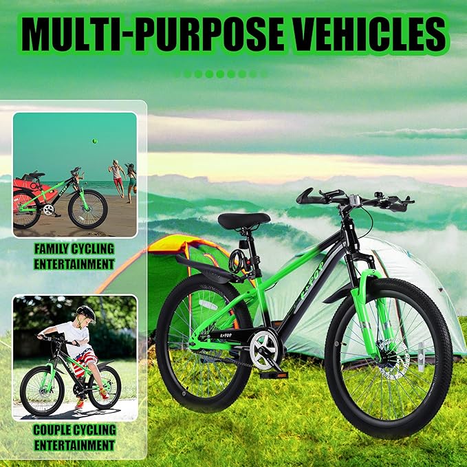 20/24 Inch Mountain Bike for Kids, Girls Boys Bikes Ages 8-12, Single Speed Mountain Bicycle with Suspension Fork, 20/24 Inch Bike Boys Girls Bicycles with Front and Rear Disc Brakes