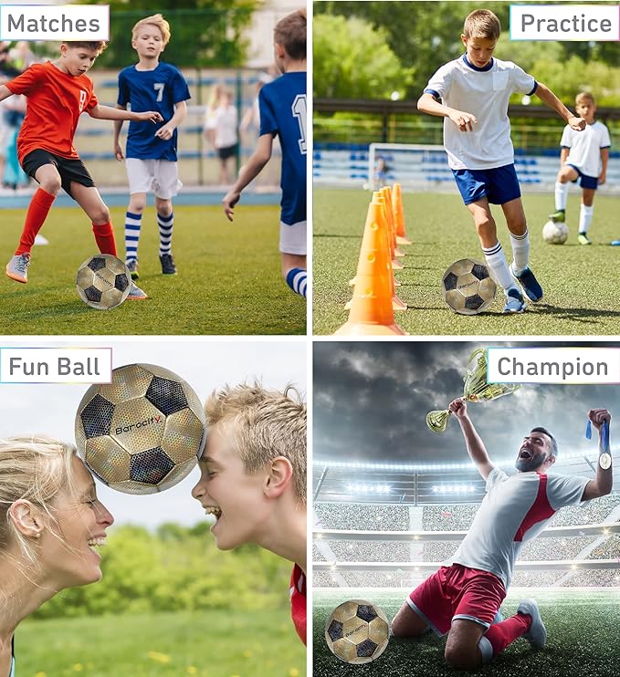 Soccer Ball - Premium Boy and Girl Official Match Ball with Cool Reflective Iridescent Rainbow Hex Pattern, Durable, Indoor, Outdoor, Training, Practice, Playtime and Games