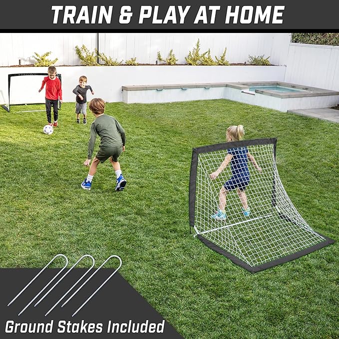 GoSports 4 x 3 ft Portable Soccer Goals for Kids - 13 Colors - Set of 2 Team Tone Pop Up Nets for Backyard