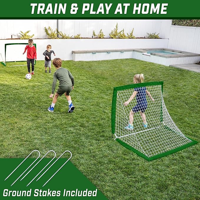 GoSports 4 x 3 ft Portable Soccer Goals for Kids - 13 Colors - Set of 2 Team Tone Pop Up Nets for Backyard