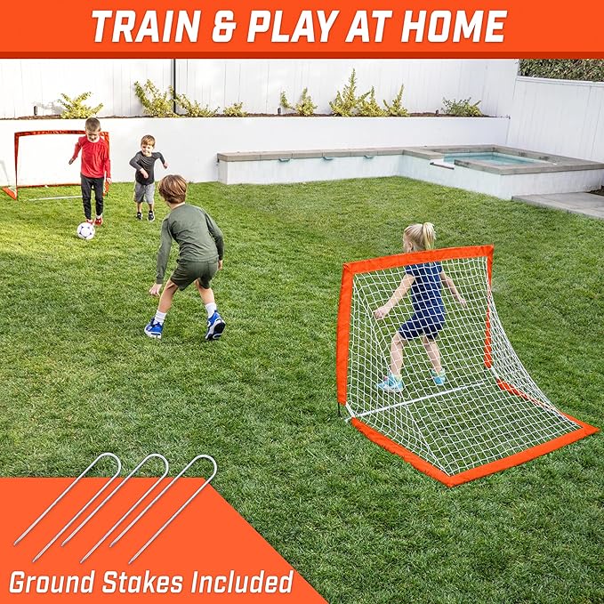 GoSports 4 x 3 ft Portable Soccer Goals for Kids - 13 Colors - Set of 2 Team Tone Pop Up Nets for Backyard
