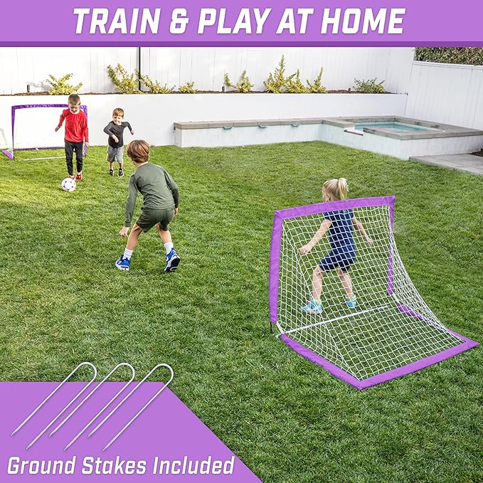 GoSports 4 x 3 ft Portable Soccer Goals for Kids - 13 Colors - Set of 2 Team Tone Pop Up Nets for Backyard
