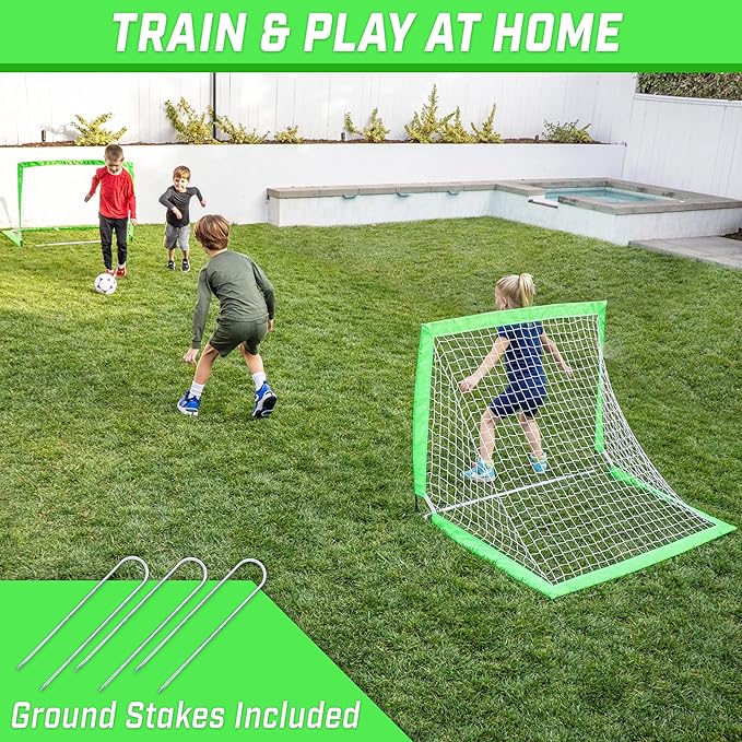 GoSports 4 x 3 ft Portable Soccer Goals for Kids - 13 Colors - Set of 2 Team Tone Pop Up Nets for Backyard